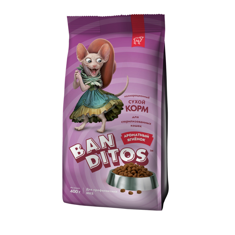 Banditosкорм для стерилизованных кошек, с ягненком - 400 г