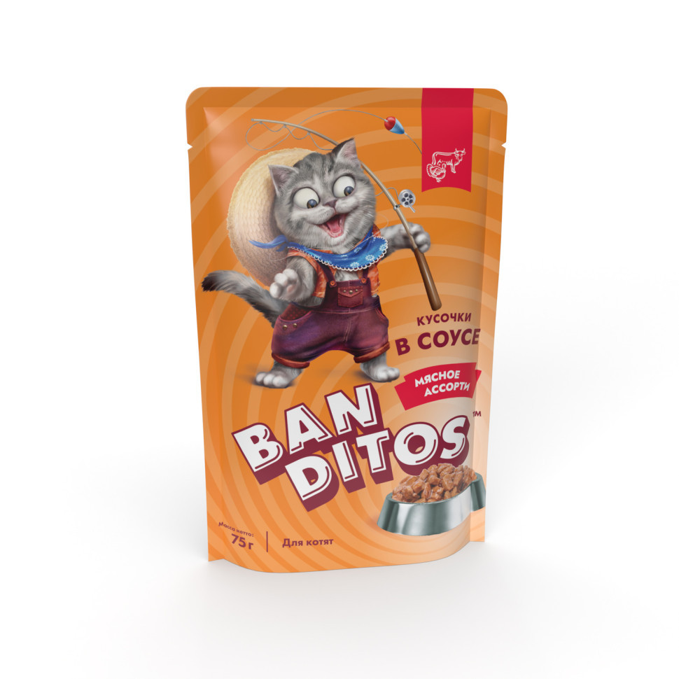 Banditos влажный корм для котят, с мясным ассорти - 75 г x 24 шт
