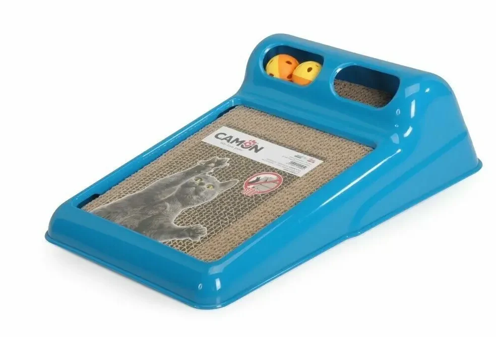 Camon когтеточка для кошек с мячиками, голубая, размер 40x28x12 cм