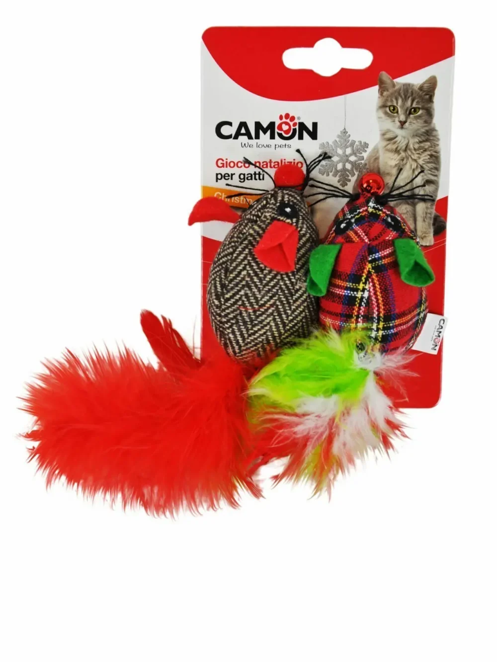 Camon игрушка для кошек, мышь с пером коллекция "Рождество"
