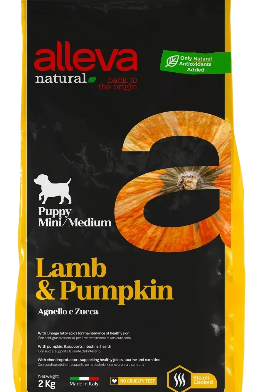 Alleva Natural Dog Puppy Lamb & Pumpkin Mini / Medium для щенков мелких и средних пород, беременных и кормящих сук