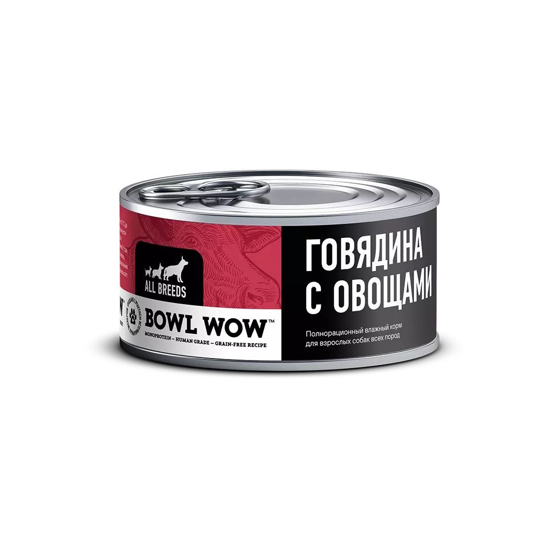 BOWL WOW влажный корм для взрослых собак, с говядиной и овощами - 100 г x 12 шт