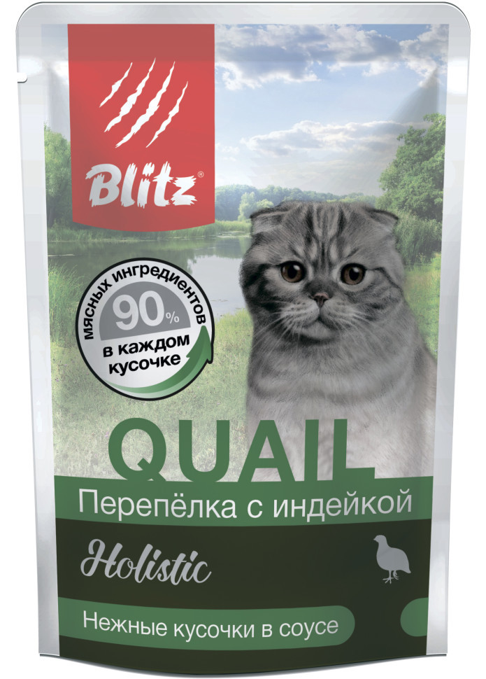 Blitz влажный корм для взрослых кошек с перепелкой и индейкой, в паучах - 85 г х 24 шт