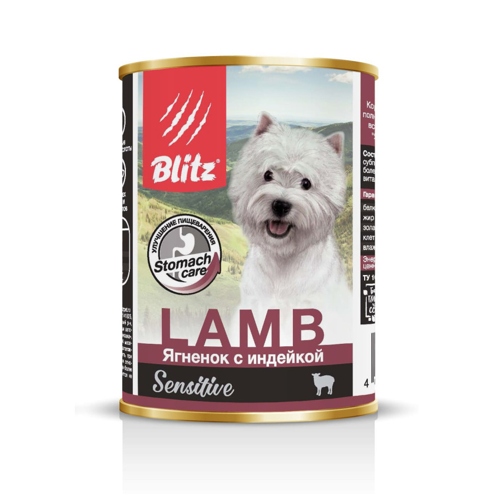 Blitz Adult Dog влажный корм для взрослых собак с ягненком и индейкой, в консервах - 400 г х 24 шт