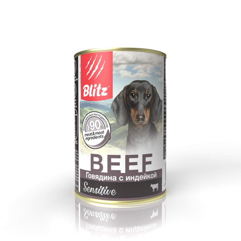 Blitz Adult Dog влажный корм для взрослых собак с говядиной и индейкой, в консервах - 400 г х 12 шт