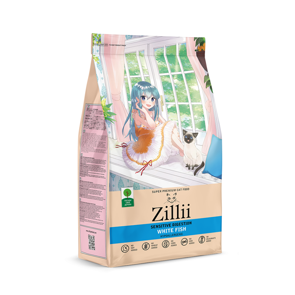 Zillii Sensitive Digestion Cat сухой корм для взрослых кошек, с чувствительным пищеварением, с белой рыбой - 2 кг