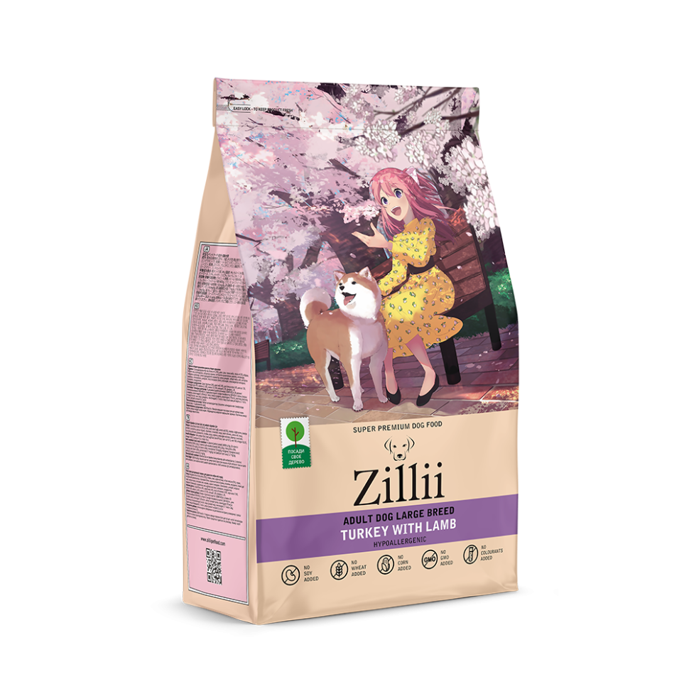 Zillii Adult Dog Large Breed сухой корм для взрослых собак крупных пород, с индейкой и ягненком - 3 кг