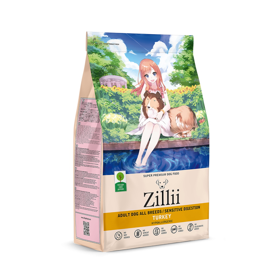 Zillii Adult Dog Sensitive Digestion сухой корм для взрослых собак, с чувствительным пищеварением, с индейкой - 800 г