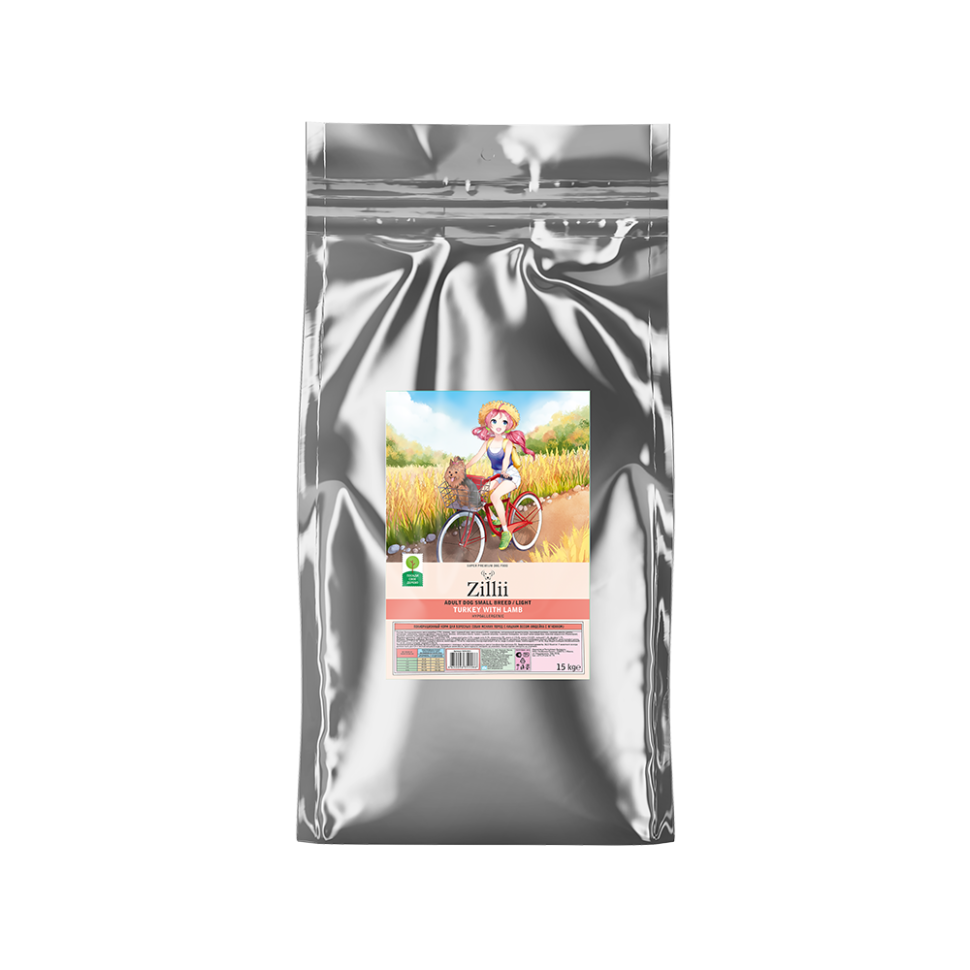 Zillii Adult Dog Small Breed Light сухой корм для взрослых собак мелких пород, с избыточным весом, с индейкой и ягненком - 15 кг