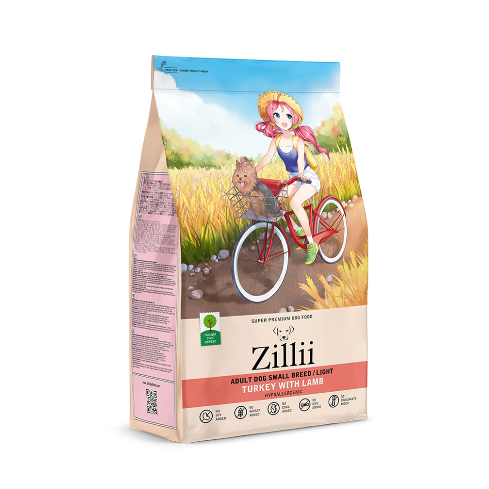 Zillii Adult Dog Small Breed Light сухой корм для взрослых собак мелких пород, с избыточным весом, с индейкой и ягненком - 800 г