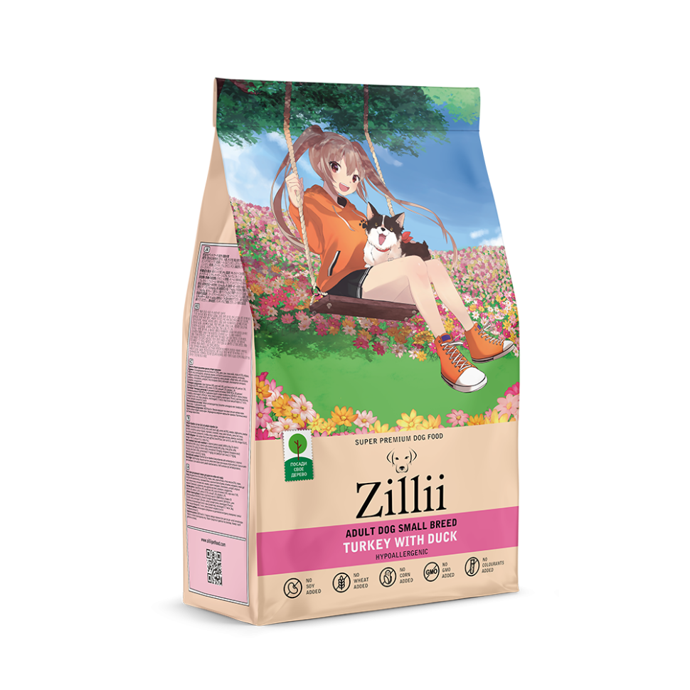 Zillii Adult Dog Small Breed сухой корм для взрослых собак мелких пород, с индейкой и уткой - 800 г