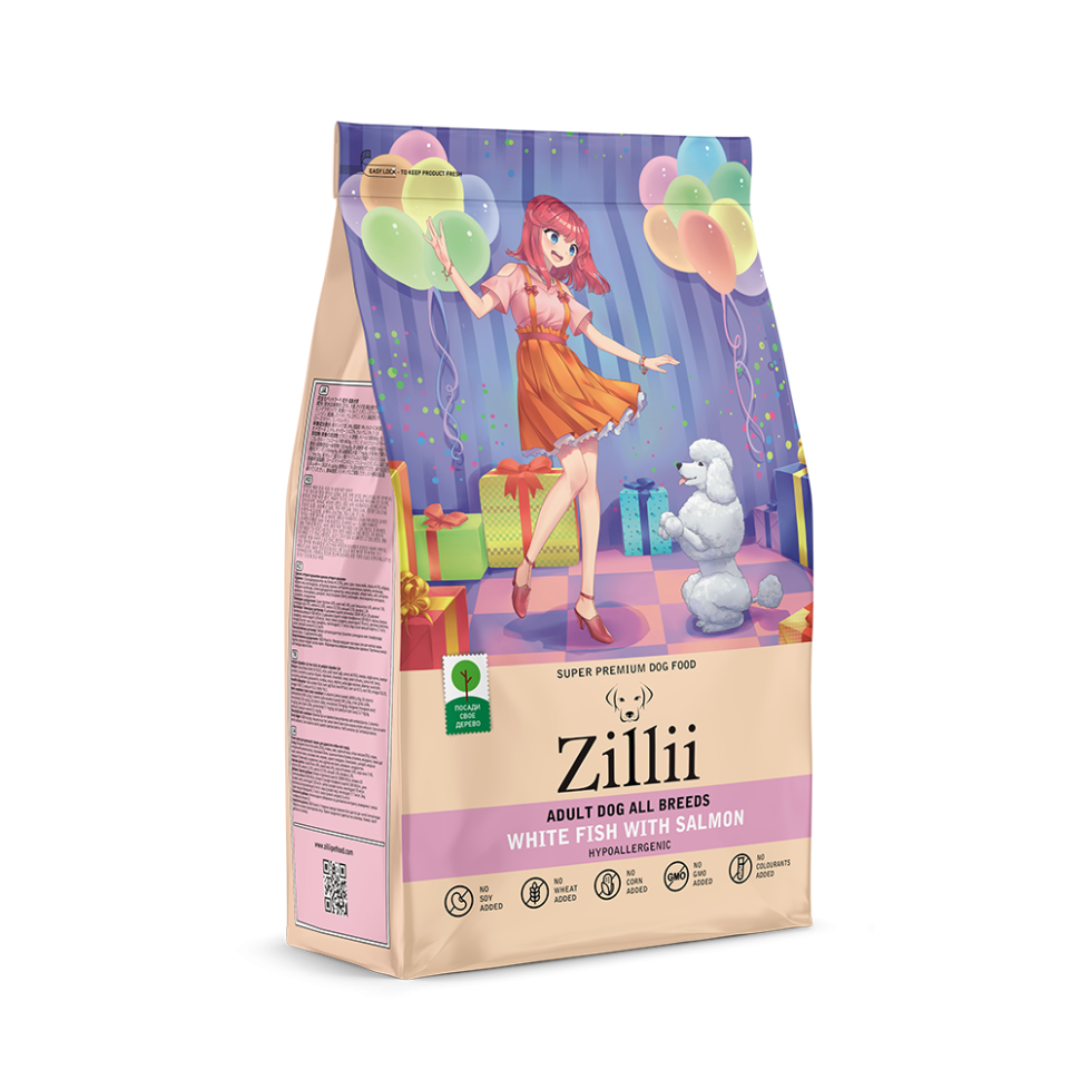 Zillii Adult Dog сухой корм для взрослых собак, с белой рыбой и лососем - 3 кг
