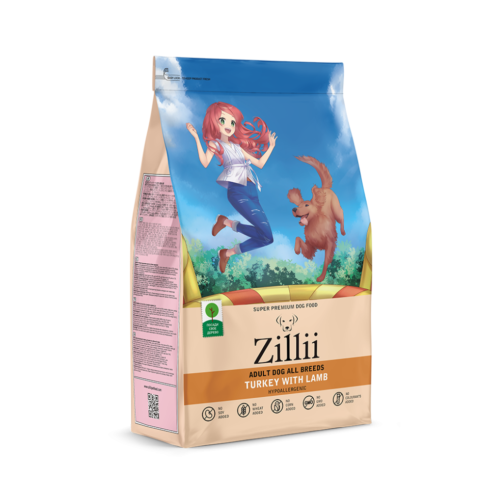 Zillii Adult Dog сухой корм для взрослых собак, с индейкой и ягненком - 3 кг