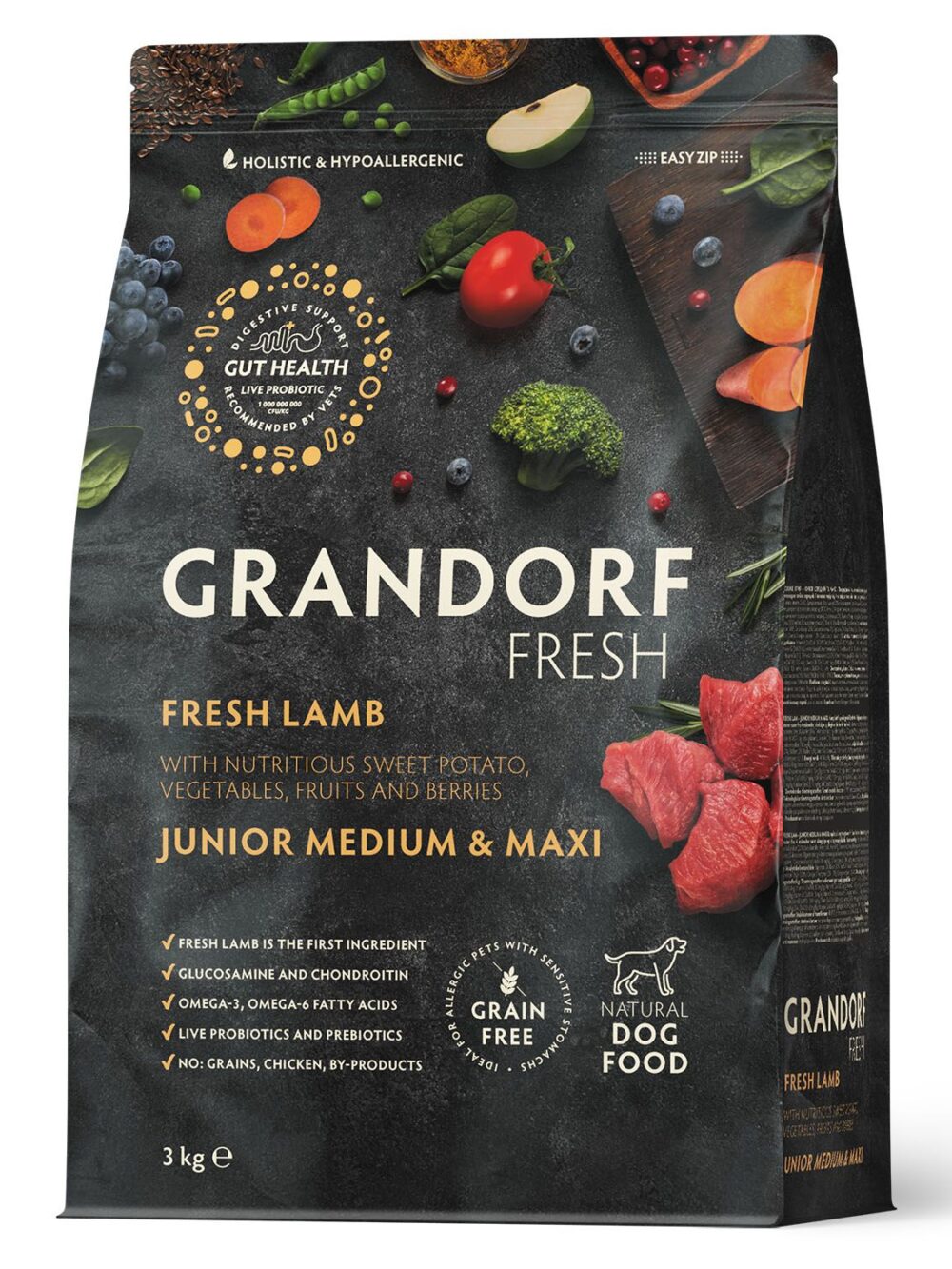 Сухой корм GRANDORF Fresh DOG JUNIOR MED&MAXI Lamb&Sweet Potato (Свежее мясо ягненка с бататом для юниоров средних и крупных пород) 3 кг / Грандорф