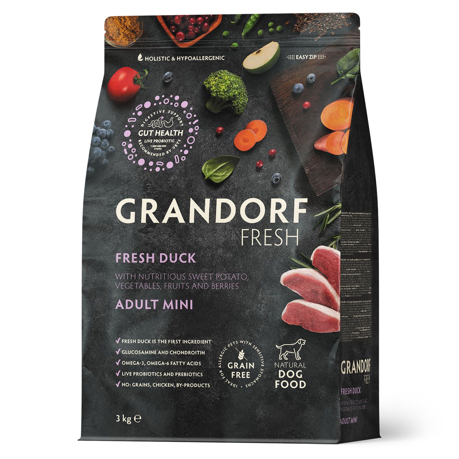 7031468770.jpg Сухой корм GRANDORF Fresh Dog Adult MINI Duck&Sweet Potato (Свежее мясо утки с бататом для собак мелких пород) 3 кг / Грандорф