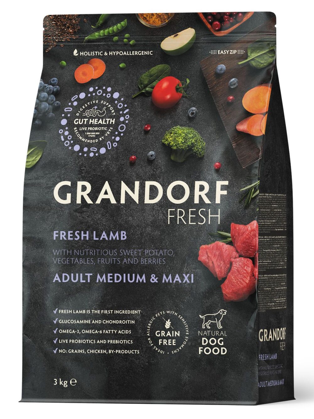 Сухой корм GRANDORF Fresh Dog Adult MED&MAXI Lamb&Sweet Potato (Свежее мясо ягненка с бататом для собак средних и крупных пород) 3 кг / Грандорф