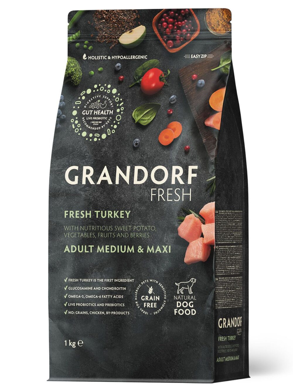 Сухой корм GRANDORF Fresh Dog Adult Med&Maxi Turkey&Sweet Potato (Свежее мясо индейки с бататом для собак средних и крупных пород) 1 кг / Грандорф