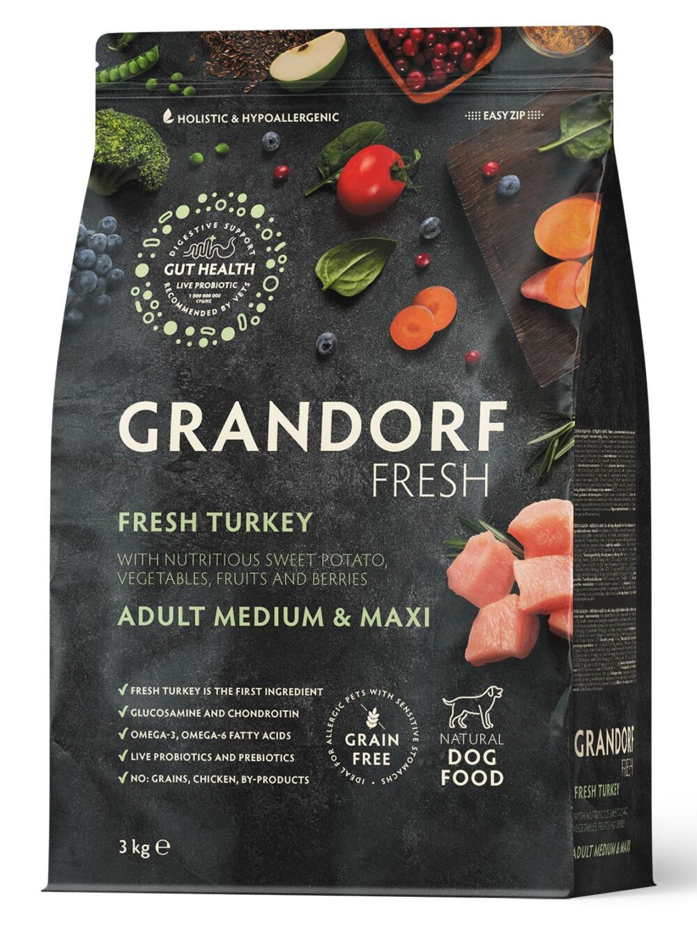 Сухой корм GRANDORF Fresh Dog Adult Med&Maxi Turkey&Sweet Potato (Свежее мясо индейки с бататом для собак средних и крупных пород) 3 кг / Грандорф
