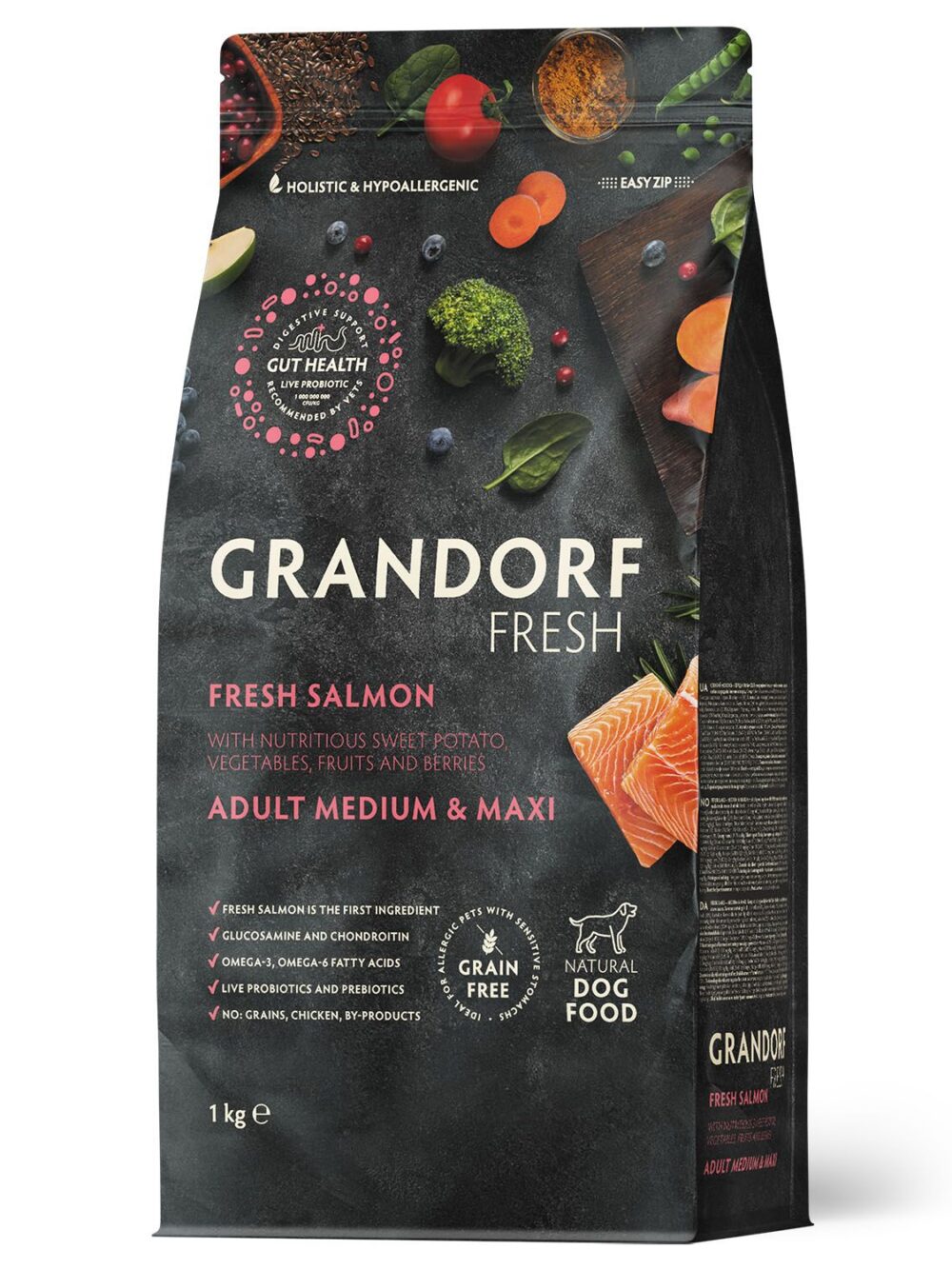 Сухой корм GRANDORF Fresh Dog Adult MED&MAXI Salmon&Sweet Potato (Свежее филе лосося с бататом для собак средних и крупных пород) 1 кг / Грандорф