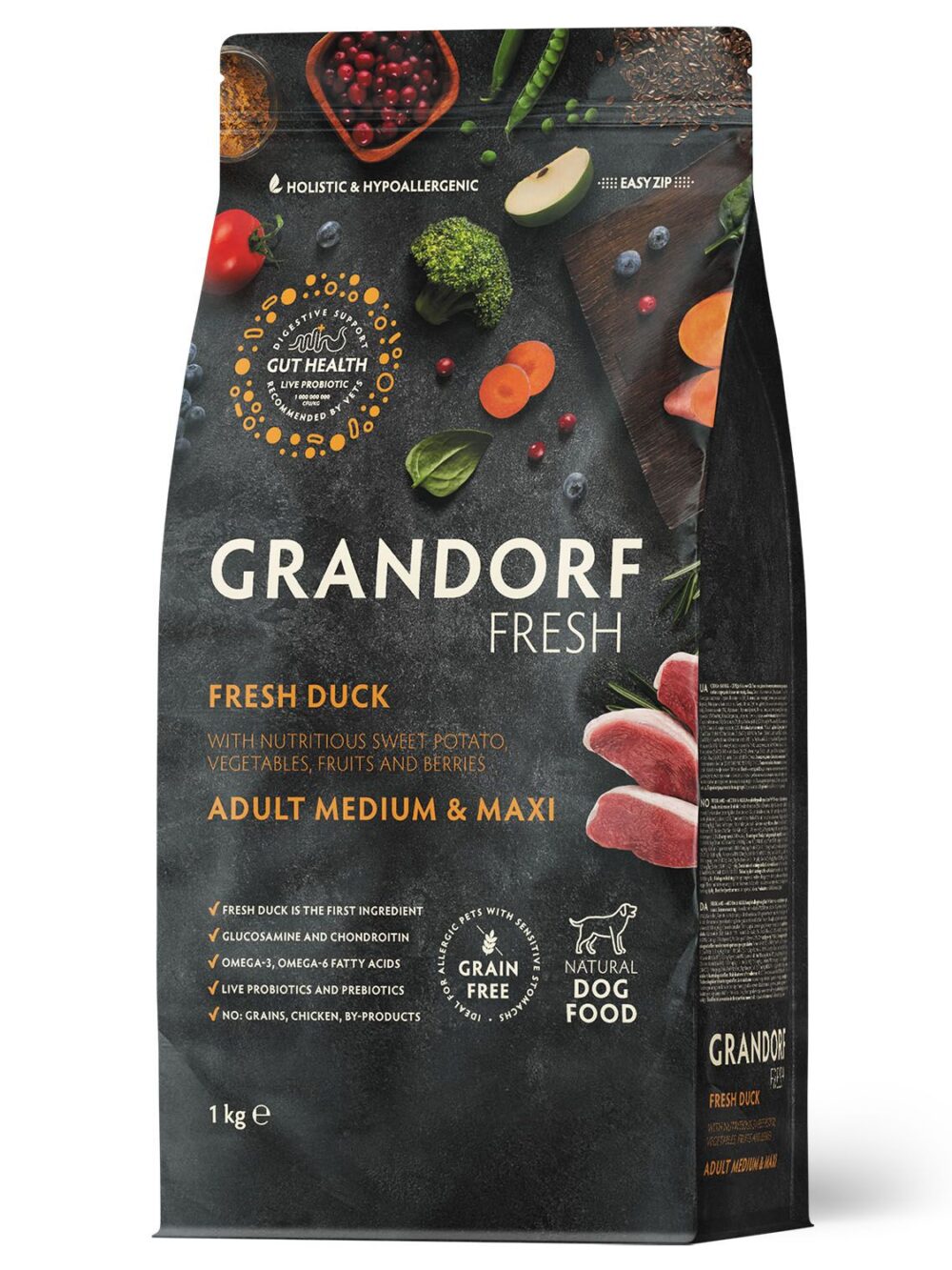 Сухой корм GRANDORF Fresh Dog Adult MED&MAXI Duck&Sweet Potato (Свежее мясо утки с бататом для собак средних и крупных пород) 1 кг / Грандорф