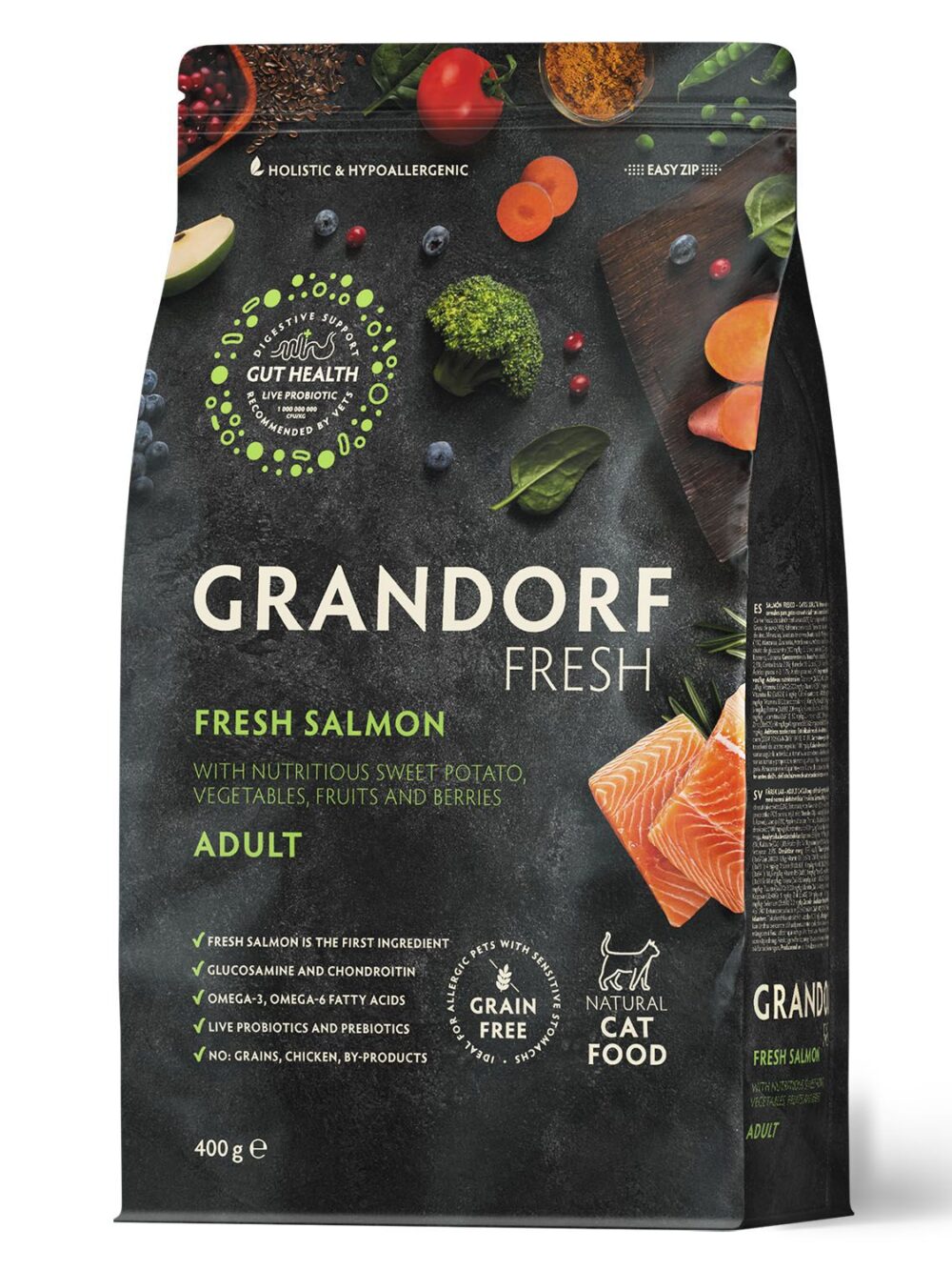 Сухой корм GRANDORF Fresh Cat ADULT Salmon&Sweet Potato (Свежее филе лосося с бататом для кошек) 400 г / Грандорф