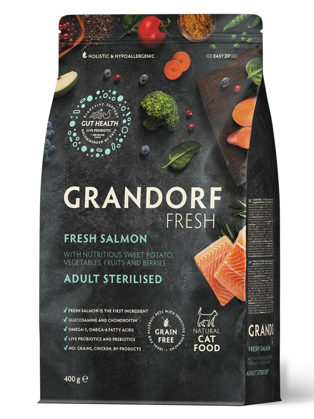 Сухой корм GRANDORF Fresh Cat STERILISED Salmon&Sweet Potato (Свежее филе лосося с бататом для стерилизованных кошек) 400 г / Грандорф