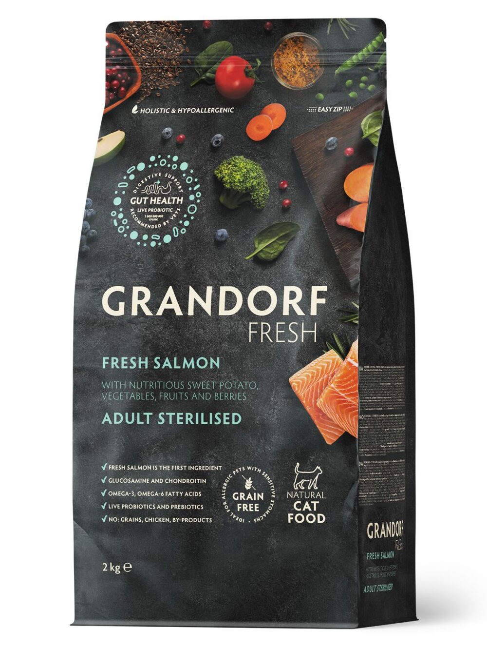 Сухой корм GRANDORF Fresh Cat STERILISED Salmon&Sweet Potato (Свежее филе лосося с бататом для стерилизованных кошек) 2 кг / Грандорф